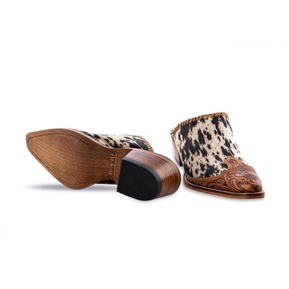 Myra Heely Mules Hair On Hide Tooled Leather NWT New Western - Picture 7 of 8